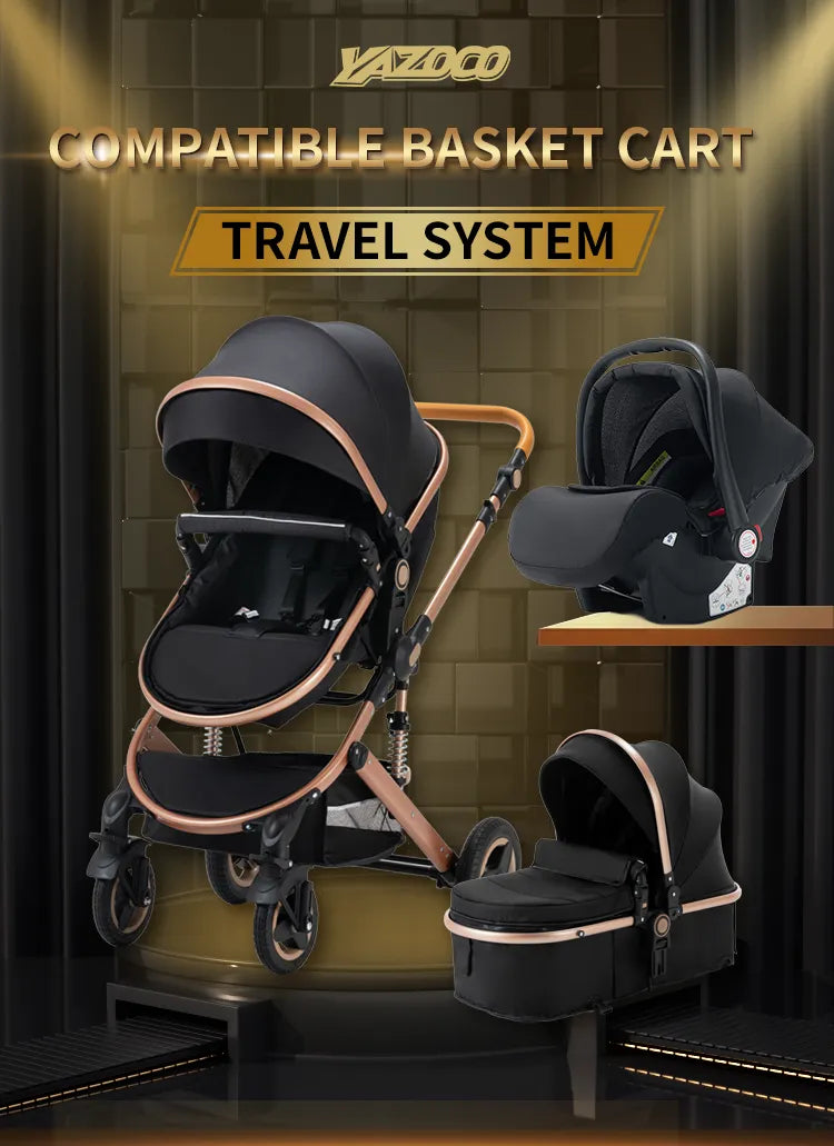 Poussette de voyage portable luxueuse 3 en 1 pour bébé